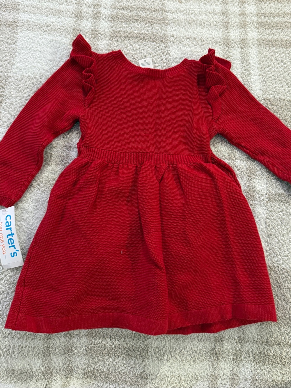Carter's Red Cable-Knit Ruffle Shoulder Dress - Picture 3 of 5